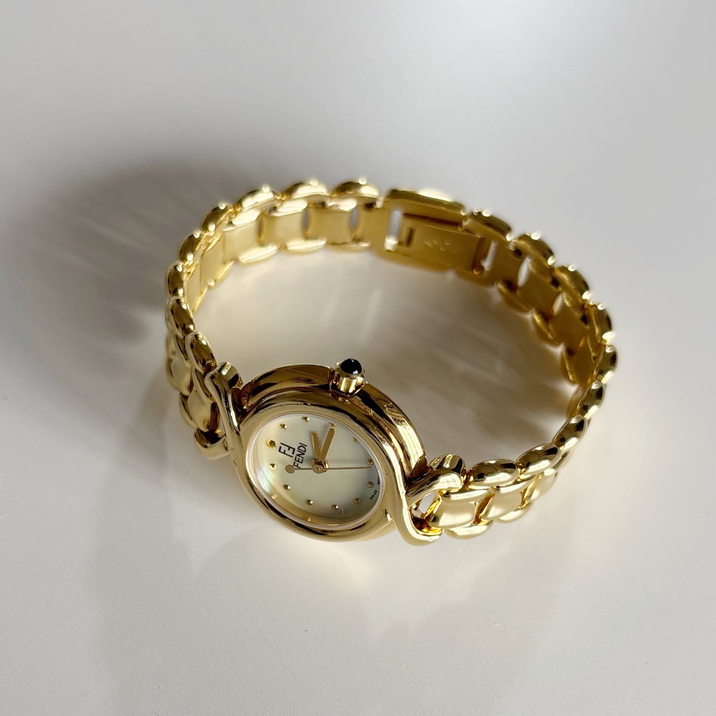 Fendi 1990s Seashell Dial Gold Plated Watch