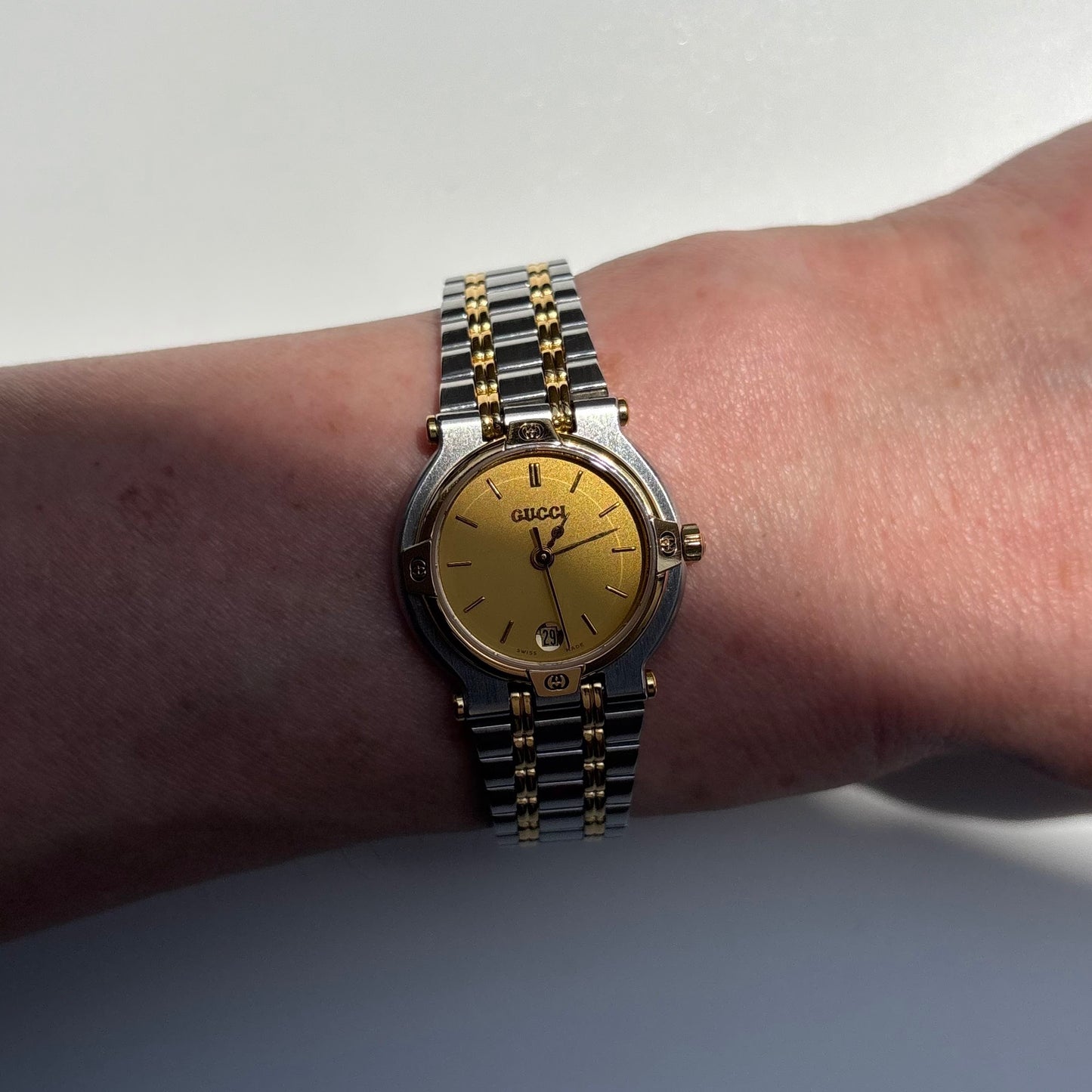Gucci 1990s Date Round Dial Two Tone Watch