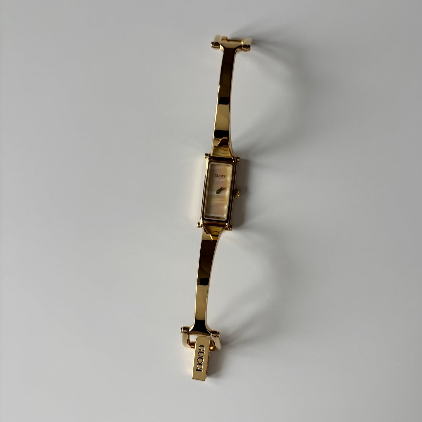 Gucci 1990s Seashell Dial Gold Plated Bangle Watch