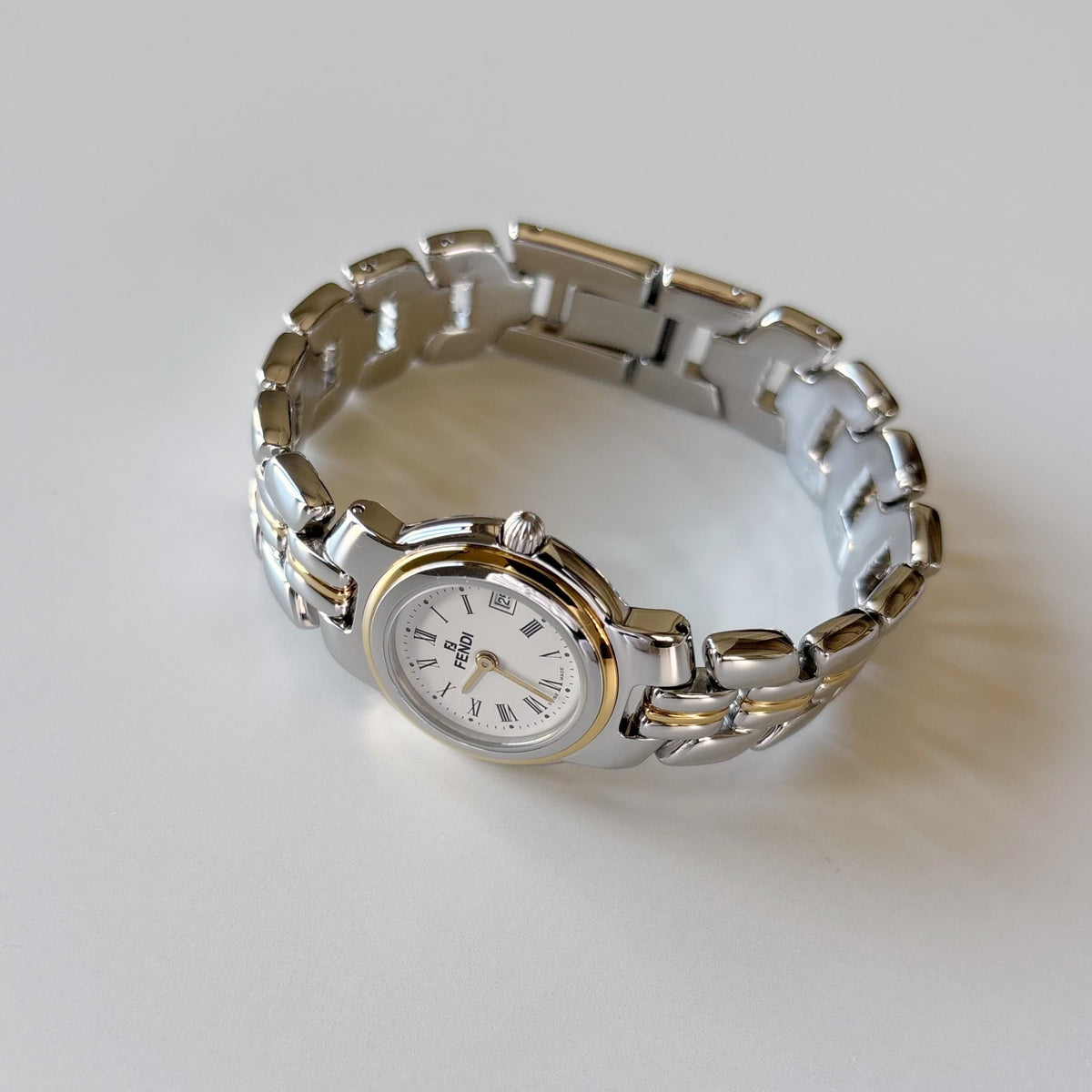 Fendi 1990s Date Round Dial Two Tone Watch