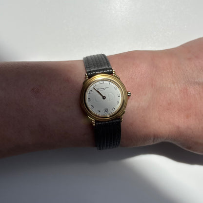 Dior 1990s Date Round Dial Gold Plated Watch