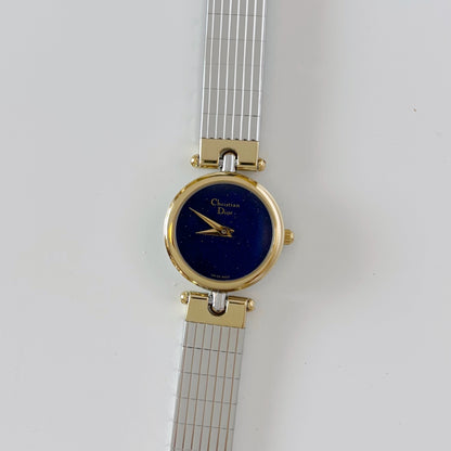 Dior 1990s Navy Dial Gold Plated Two Tone Watch