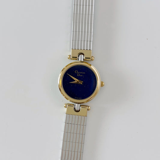 Dior 1990s Navy Dial Gold Plated Two Tone Watch