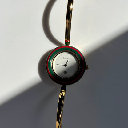 Gucci 1990s Interchangeable Bezel Gold Plated Watch with 12 bezels, case (Small)