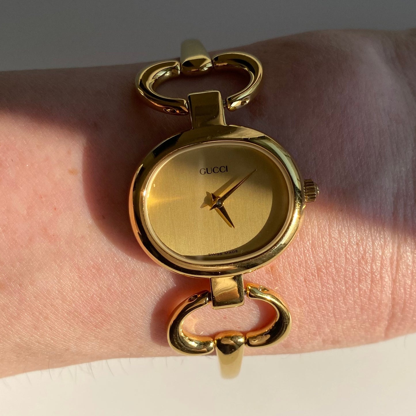 Gucci 1990s Gold Dial Gold Plated Bangle Watch