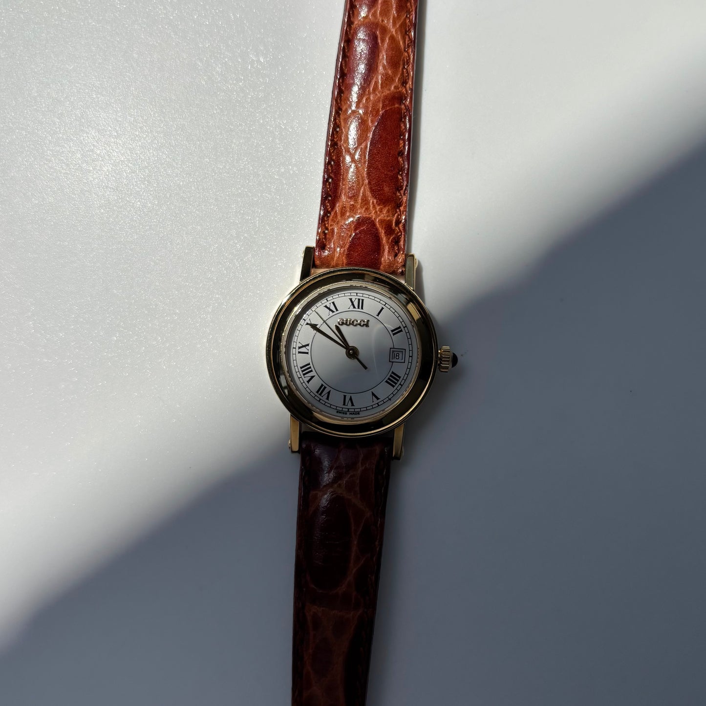 Gucci 1990s Date Round Dial Gold Plated Watch
