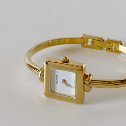 Gucci 1990s Square Dial Gold Plated Bangle Watch