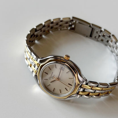 Dior 1990s Date Round Dial Two Tone Gold Plated Watch