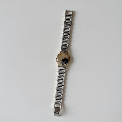 Yves Saint Laurent 1990s Black Round Dial Two Tone Gold Plated Watch