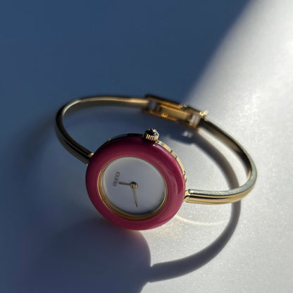 Gucci 1990s Interchangeable Bezel Gold Plated Bangle Watch with 12 bezels, case