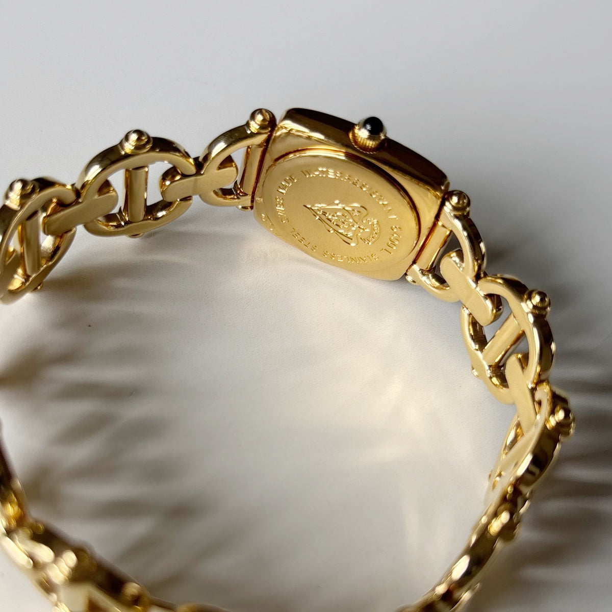 Gucci 1990s Black Dial Gold Plated Horsebit Watch