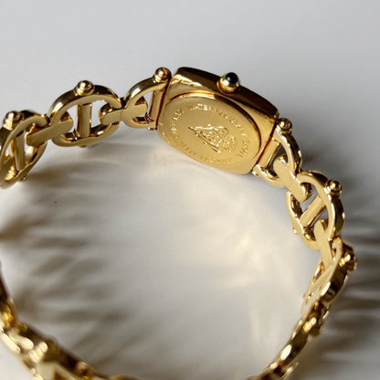 Gucci 1990s Black Dial Gold Plated Horsebit Watch