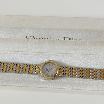Dior 1990s Date Round Dial Two Tone Gold Plated Watch