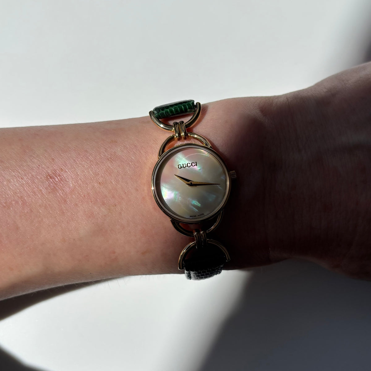 Gucci 1990s Seashell Dial Horsebit Watch