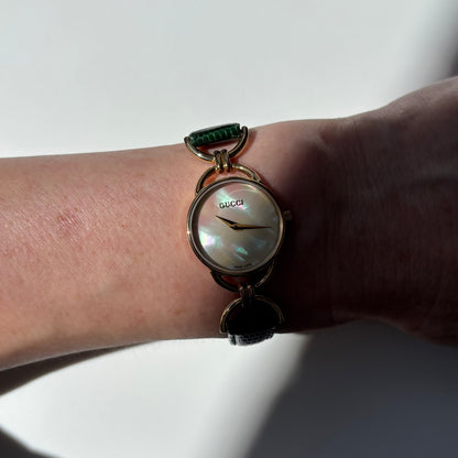 Gucci 1990s Seashell Dial Horsebit Watch