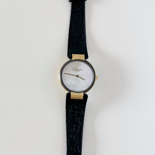 Dior 1990s Seashell Dial Gold Plated Watch