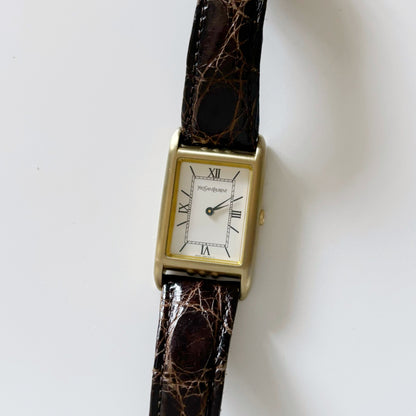 Yves Saint Laurent 1990s Tank Brown Leather Watch