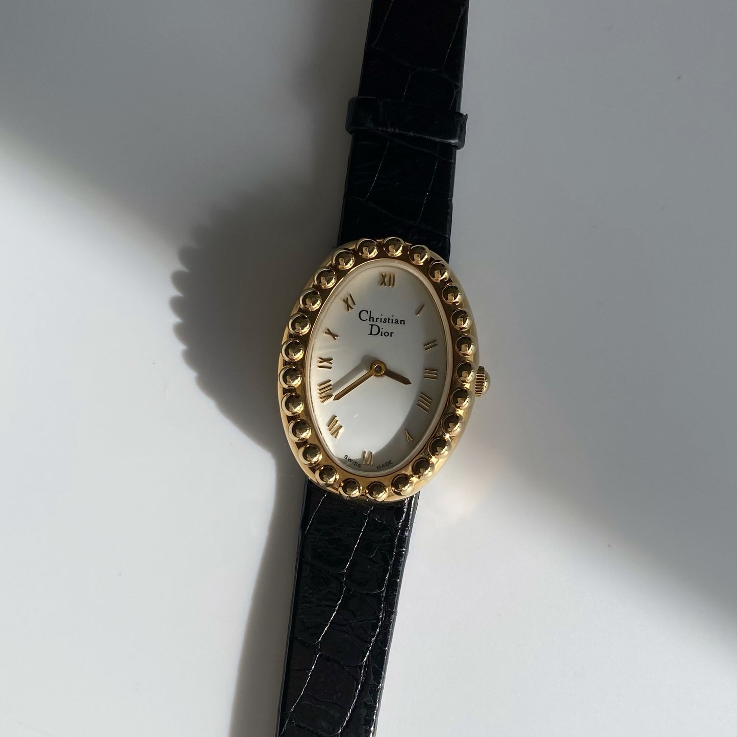 Dior 1990s Baignoire Gold Plated Leather Watch