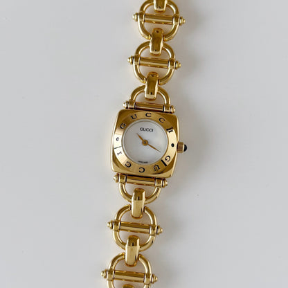 Gucci 1990s White Dial Gold Plated Round Watch