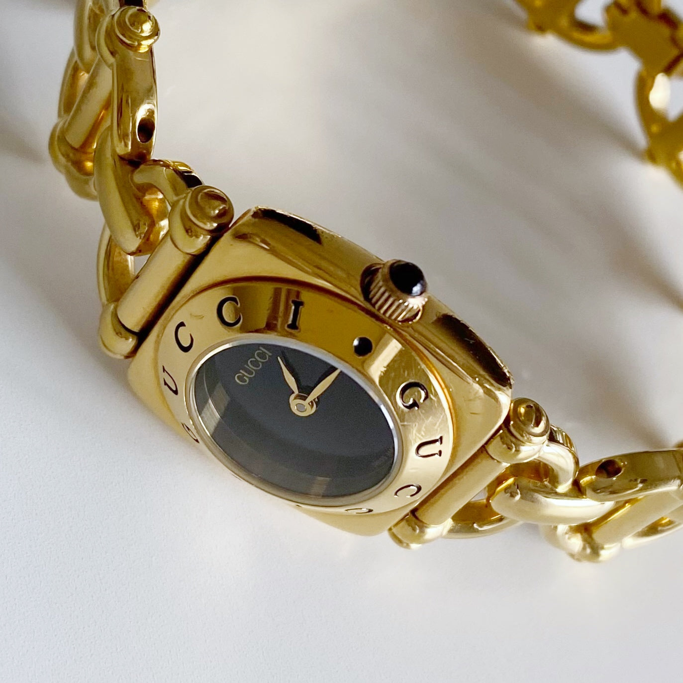 Gucci 1990s Black Dial Gold Plated Watch