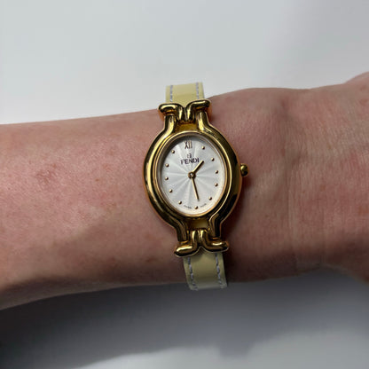 Fendi 1990s Interchangeable Strap Gold-Plated Watch with 9 Straps and Case