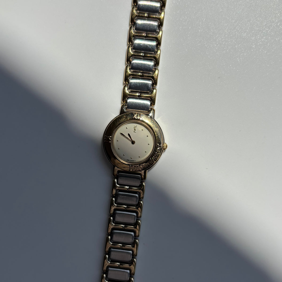 Yves Saint Laurent 1990s Cream Round Dial Two-Tone Gold-Plated Watch