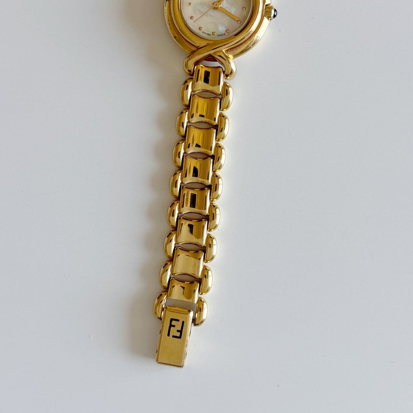 Fendi 1990s Seashell Dial Gold Plated Watch
