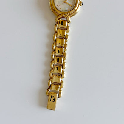 Fendi 1990s Seashell Dial Gold Plated Watch