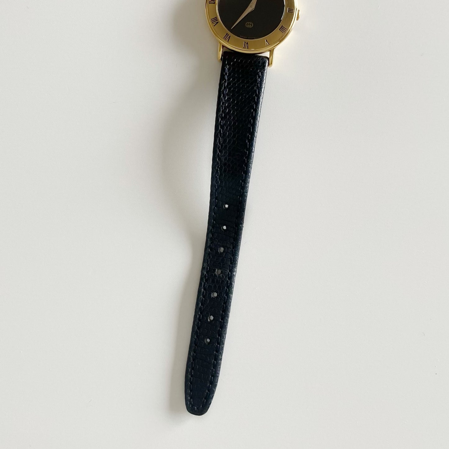 Gucci 1990s Black Dial Gold Plated Watch