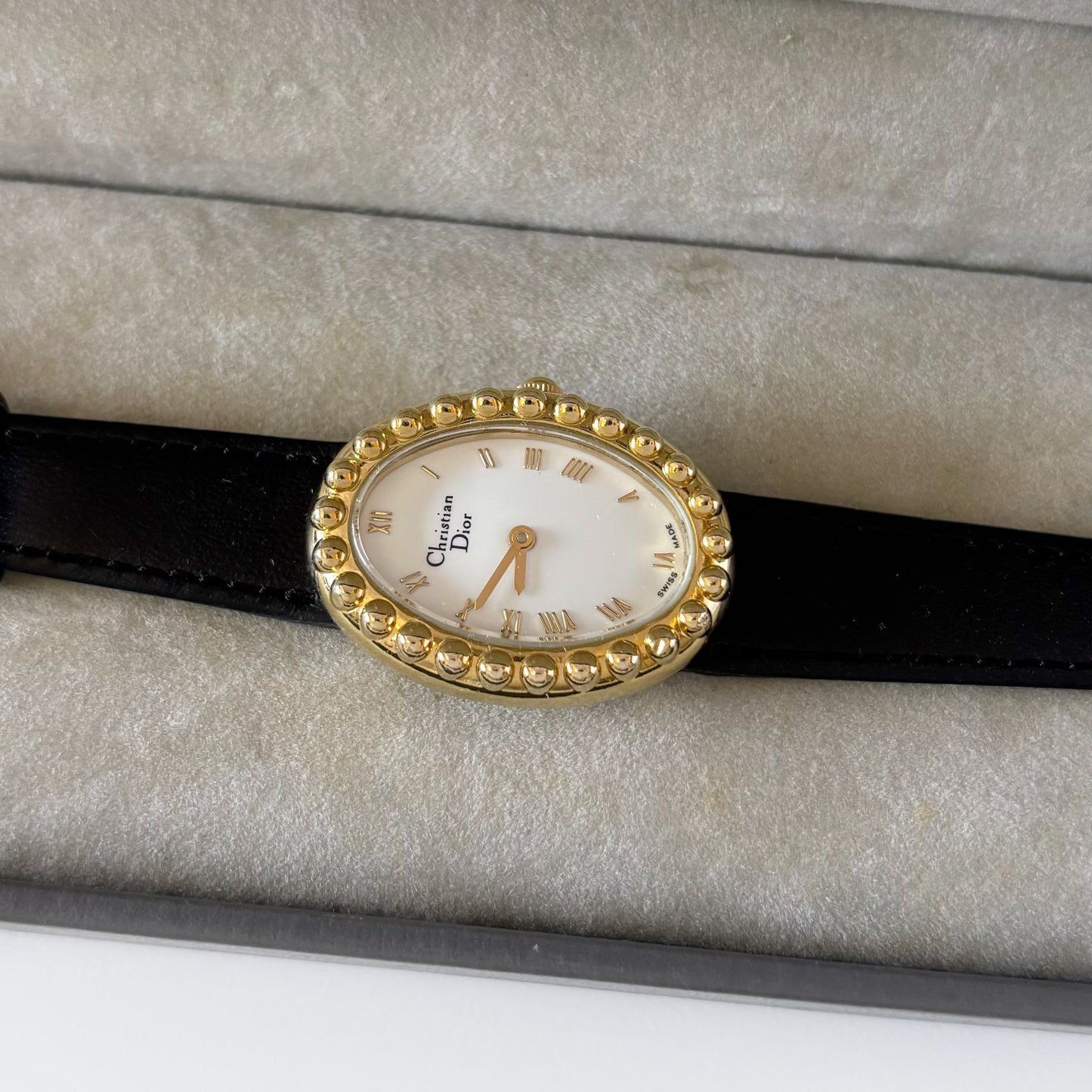 Dior 1990s Baignoire Gold Plated Leather Watch