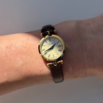 Gucci 1990s Round Dial Gold Plated Watch