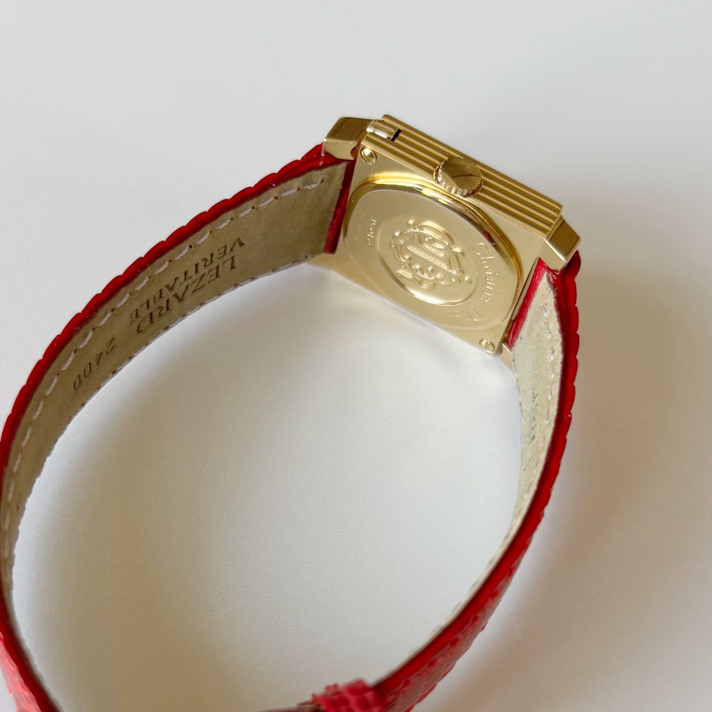 Dior 1990s La Parisienne Interchangeable Strap Square Dial Gold Plated Watch with 3 straps, case