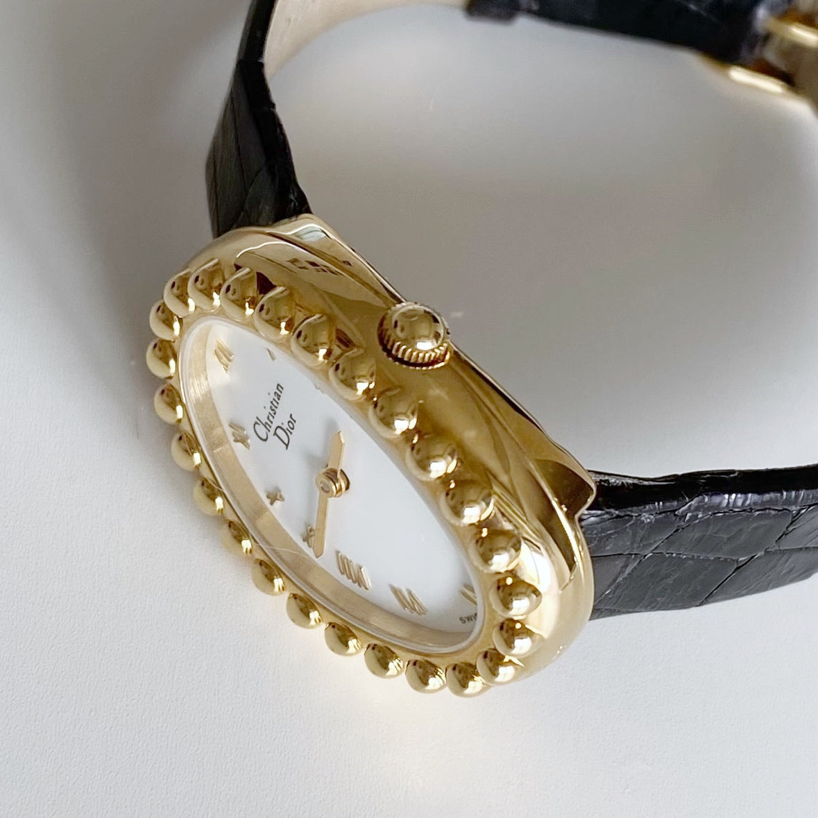 Dior 1990s Baignoire Gold Plated Leather Watch