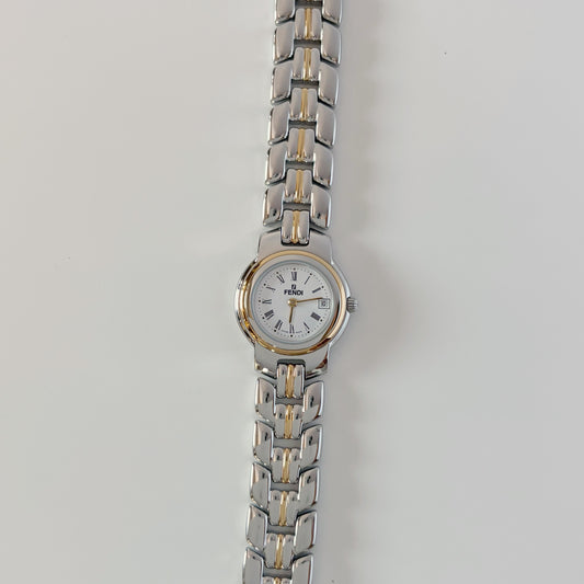 Fendi 1990s Date Round Dial Two Tone Watch