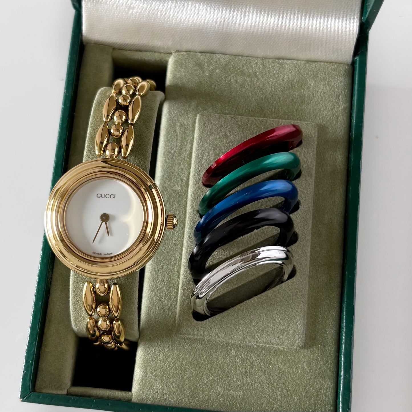 Gucci 1990s Interchangeable Bezel Gold Plated Watch with 6 bezels, case (160mm)