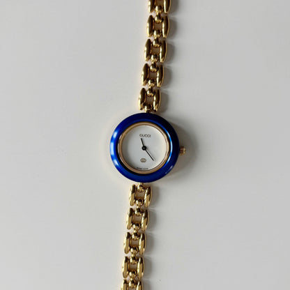 Gucci 1990s Interchangeable Bezel Gold Plated Rice Chain Watch with 6 bezels, case (170mm)
