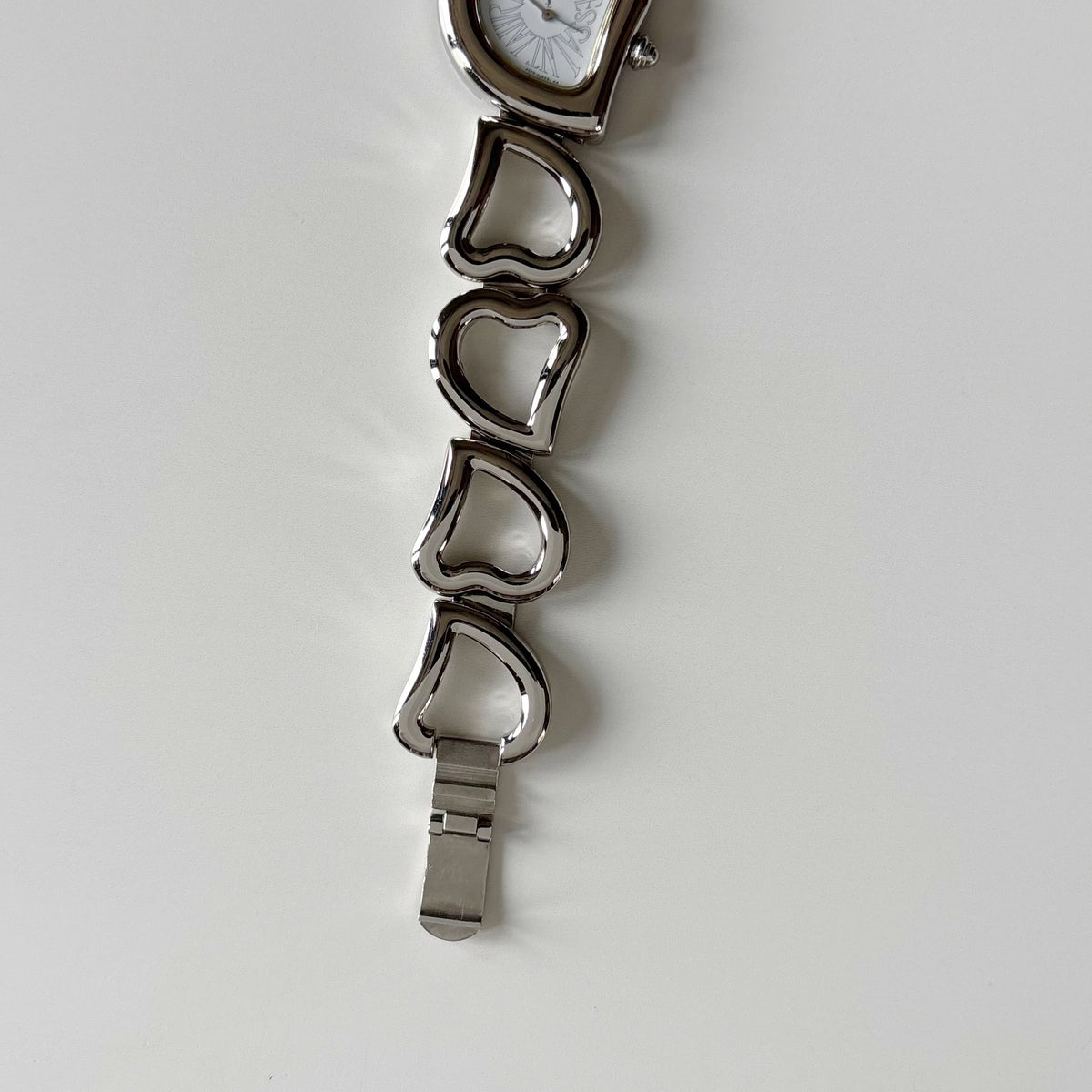 Yves Saint Laurent 1990s Heart Shaped Dial Band Silver Watch