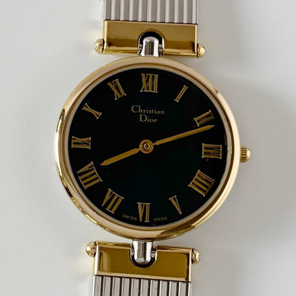 Dior 1990s Navy Dial Gold Plated Two Tone Watch (Large)