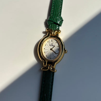 Fendi 1990s Interchangeable Belt Gold Plated Watch with 5 belts, case