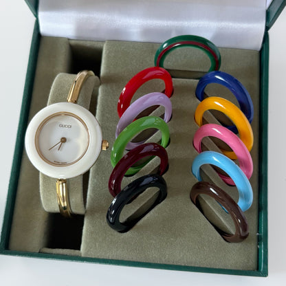 Gucci 1990s Interchangeable Bezel Gold Plated Watch with 12 bezels, case (Small)