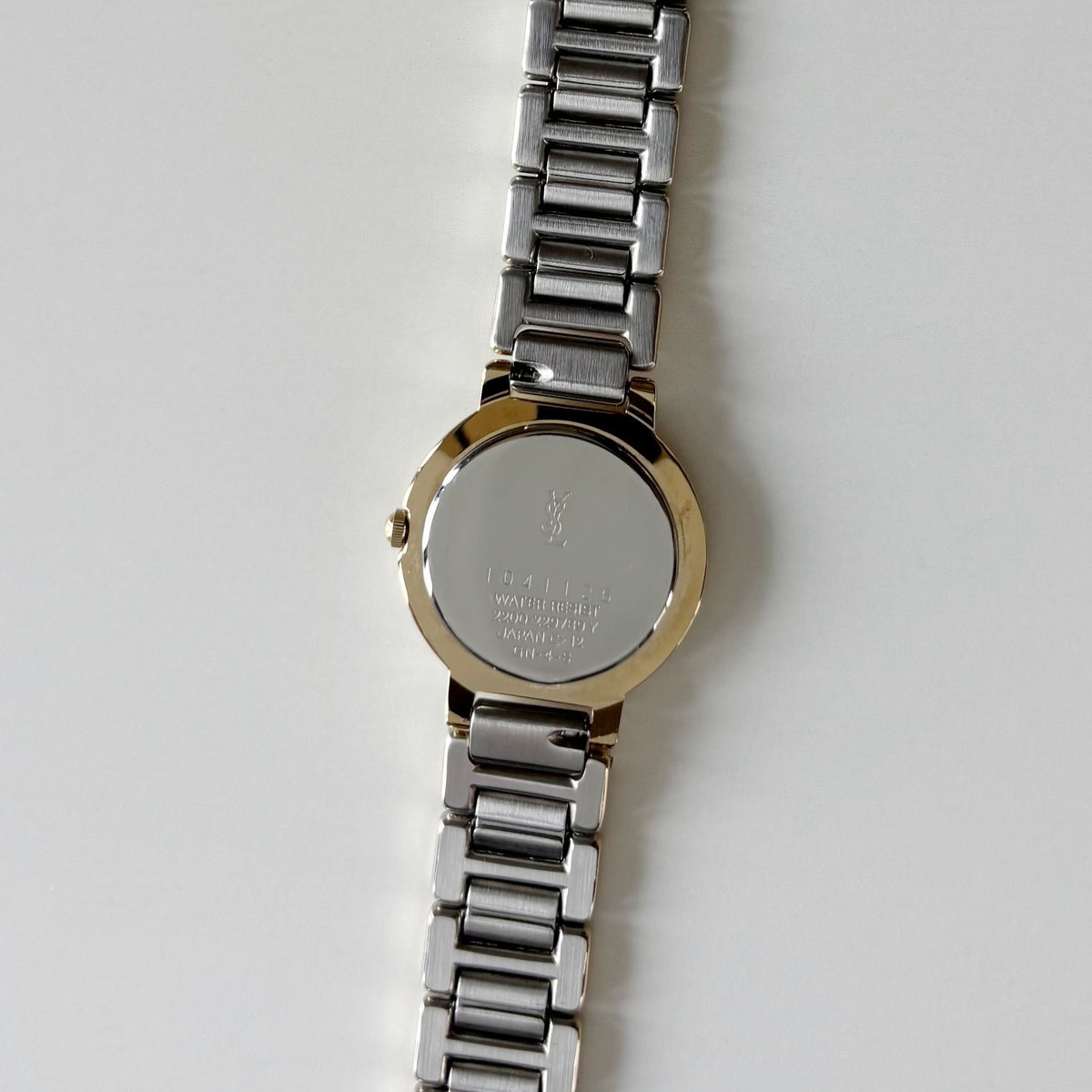Yves Saint Laurent 1990s Black Round Dial Two Tone Gold Plated Watch