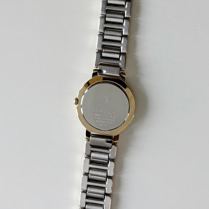 Yves Saint Laurent 1990s Black Round Dial Two Tone Gold Plated Watch