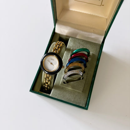 Gucci 1990s Interchangeable Bezel Gold Plated Watch with 6 bezels, case