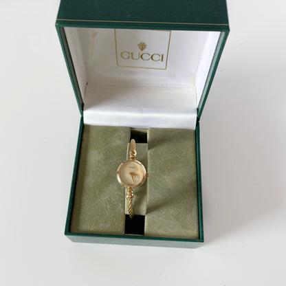Gucci 1990s Seashell Dial Gold Plated Cable Bangle Watch