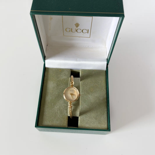 Gucci 1990s Seashell Dial Gold Plated Cable Bangle Watch