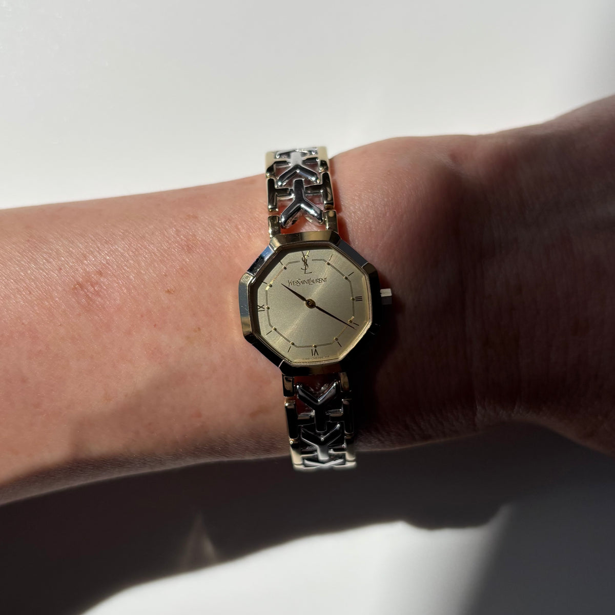 Yves Saint Laurent 1990s Octagon Dial Two-Tone Gold-Plated Watch