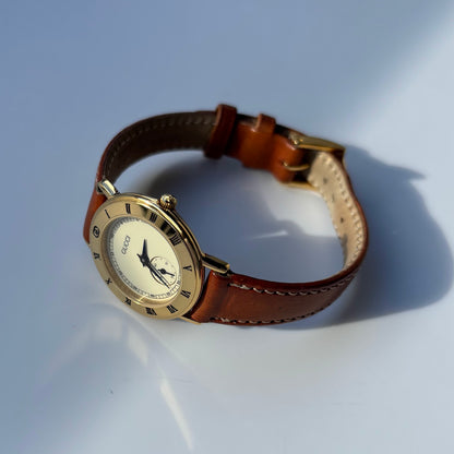 Gucci 1990s Sub Second Round Dial Gold Plated Watch