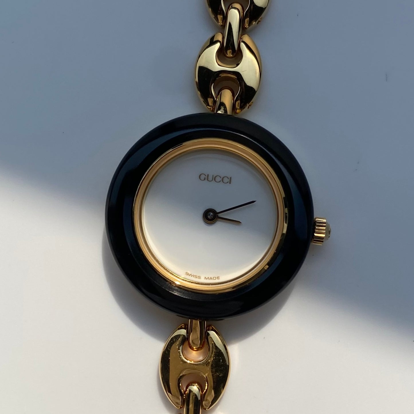 Gucci 1990s Interchangeable Bezel Gold plated Watch with 6 bezels, case (165mm)