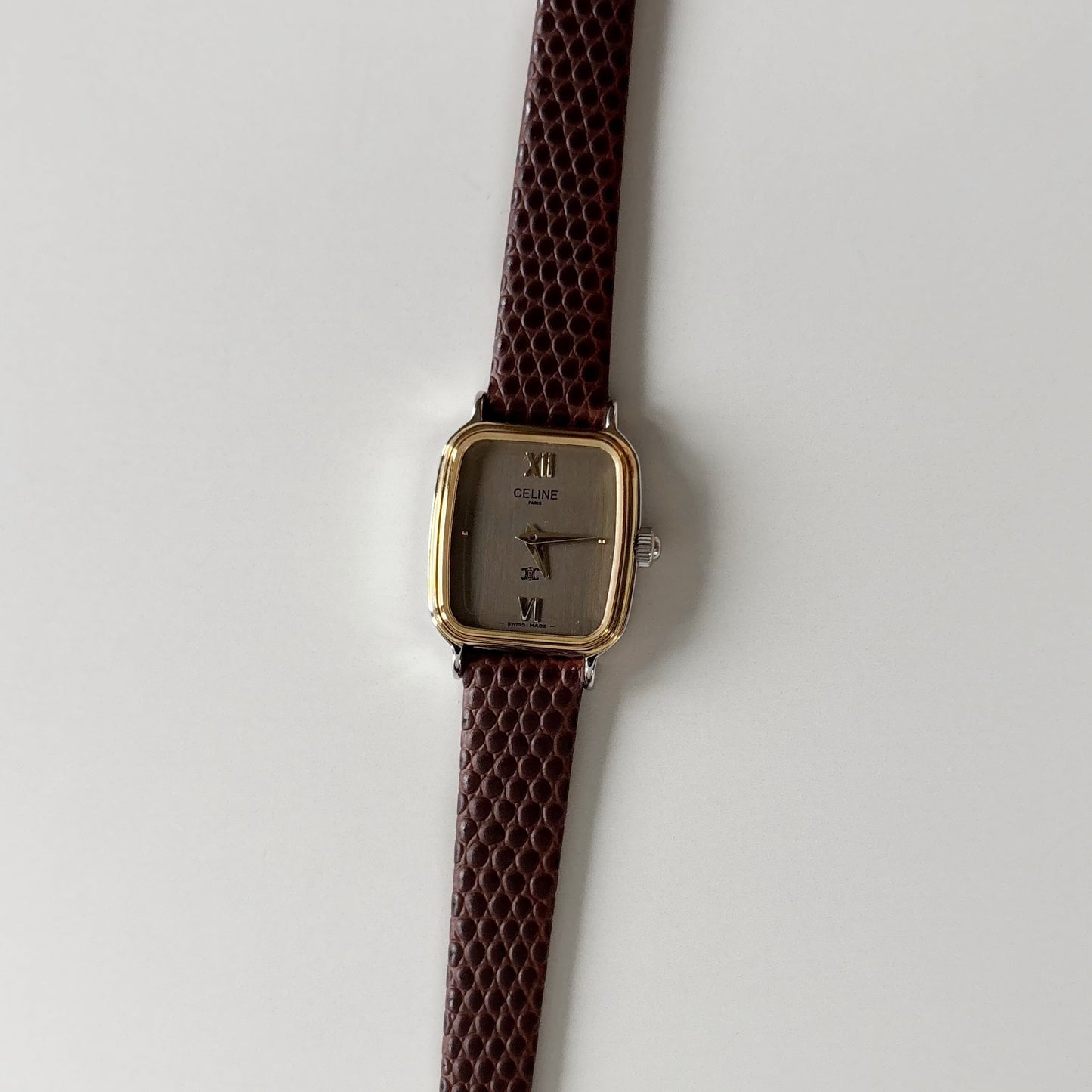 Celine 1980s Rectangular Dial Two Tone Watch