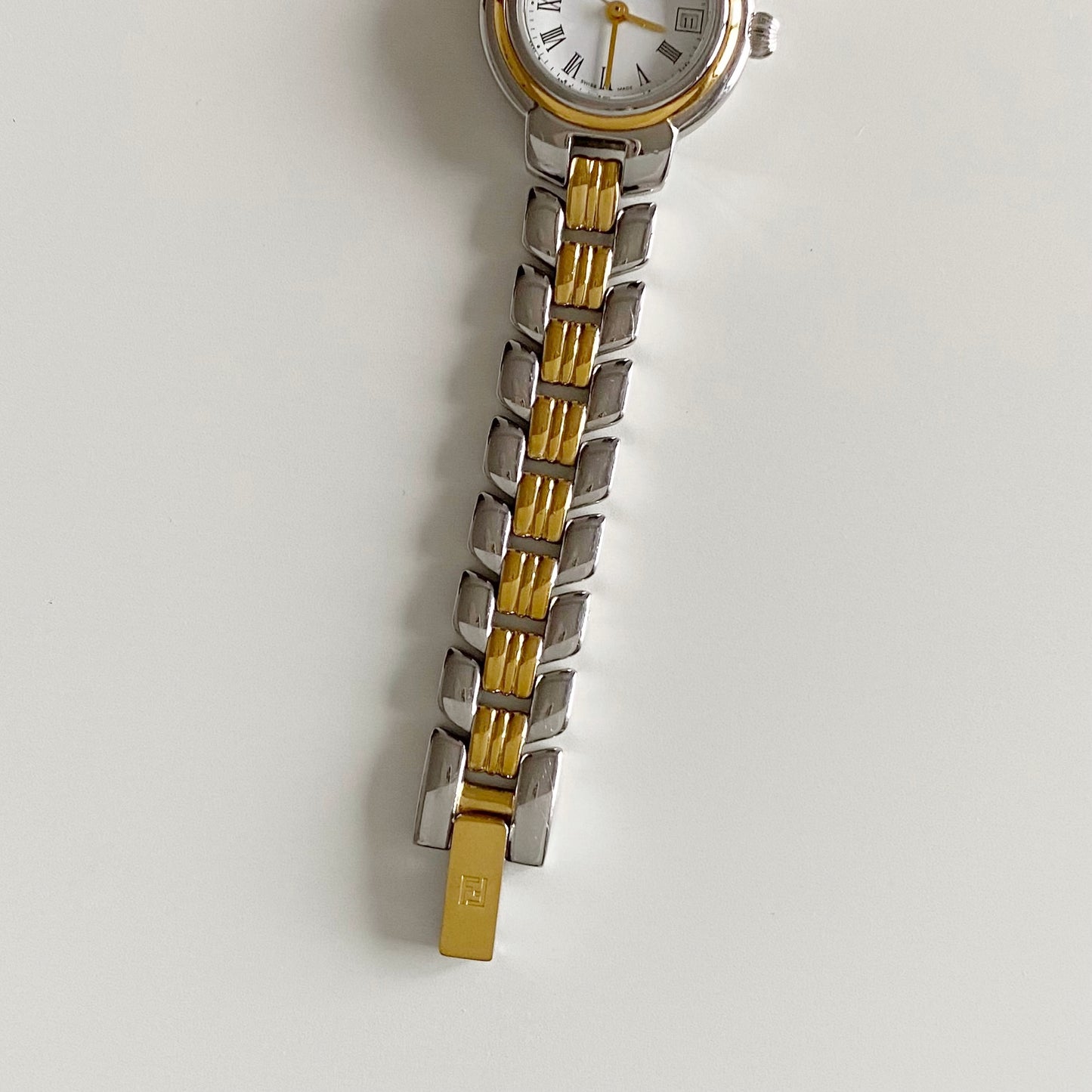 Fendi 1990s Date Round Dial Two Tone Watch
